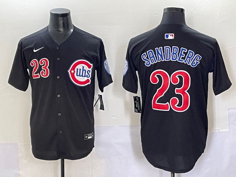 Men 2025 Chicago Cubs 23 Sandberg Black Fashion Retro Nike MLB Jersey style 1